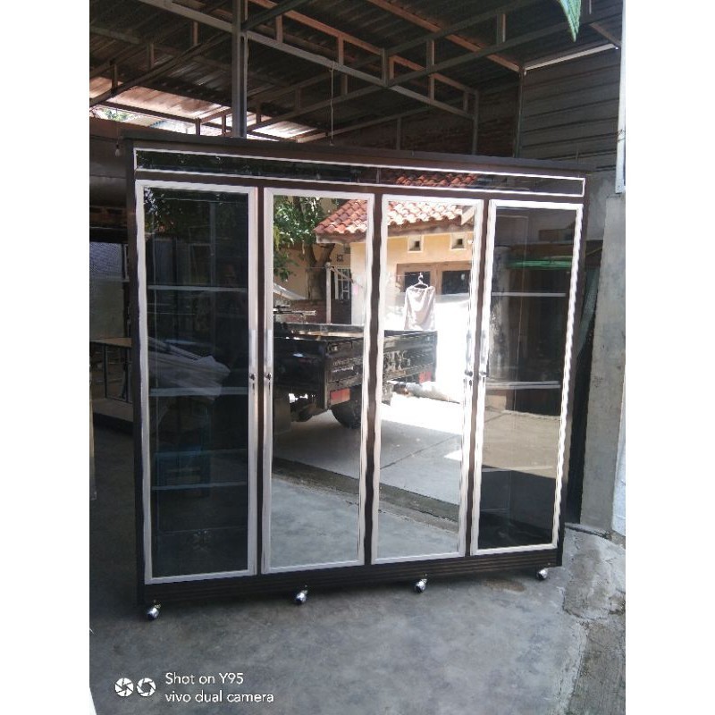 ALMARI pakaian kaca alumunium pintu 4 / lemari baju full kaca / perabot rumah lemari pakaian