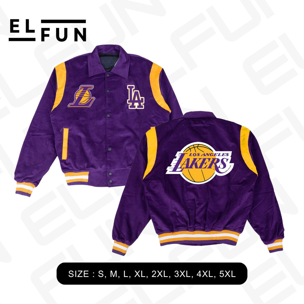 Jaket Basketball lakers Pria Wanita varsity Crop oversize Los Angles Leakers S L M XL 2Xl 3XL 5Xl 4X