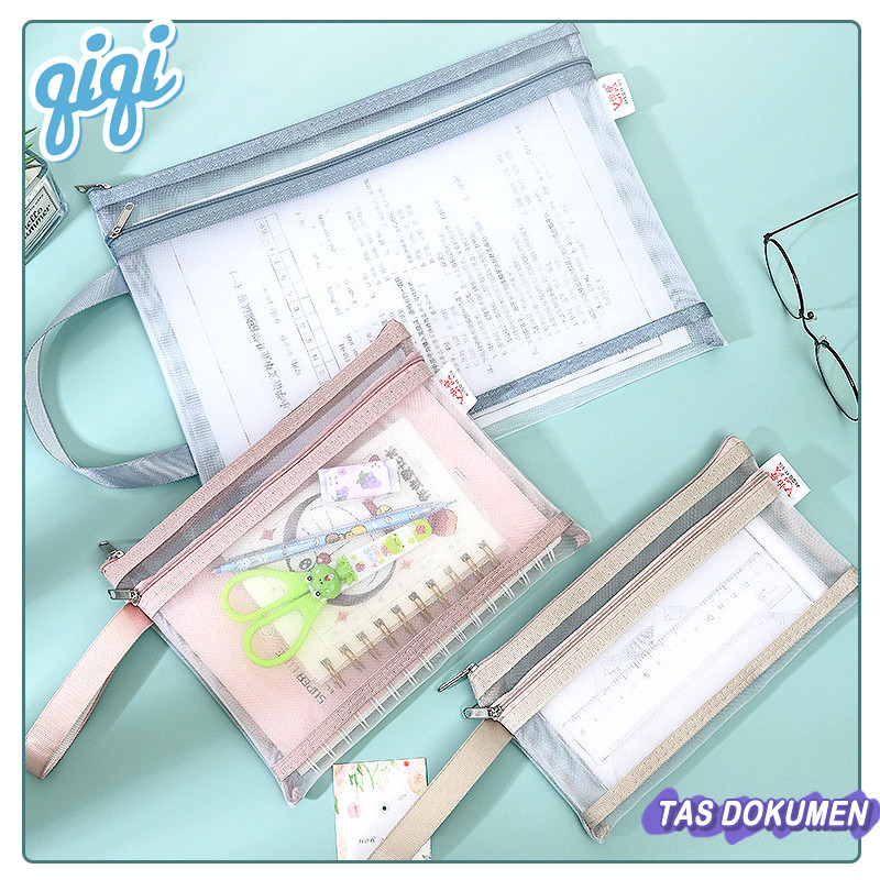 

Tas dokumen ritsleting jala transparan Tempat Dokumen Lapis Ganda Portabel Warna Morandi A4 Tas Mata Pelajaran A6 File Bag - Qiqi Treasure