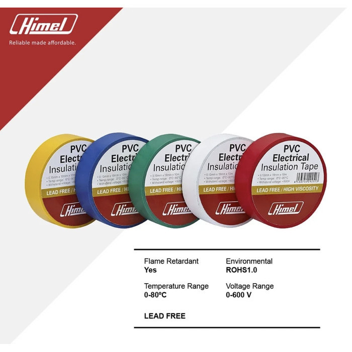 

HIMEL Isolasi Listrik Tahan Api Flame Retardant Up To 600V Kualitas Proyek Warna Warni PVC Electrical Tape