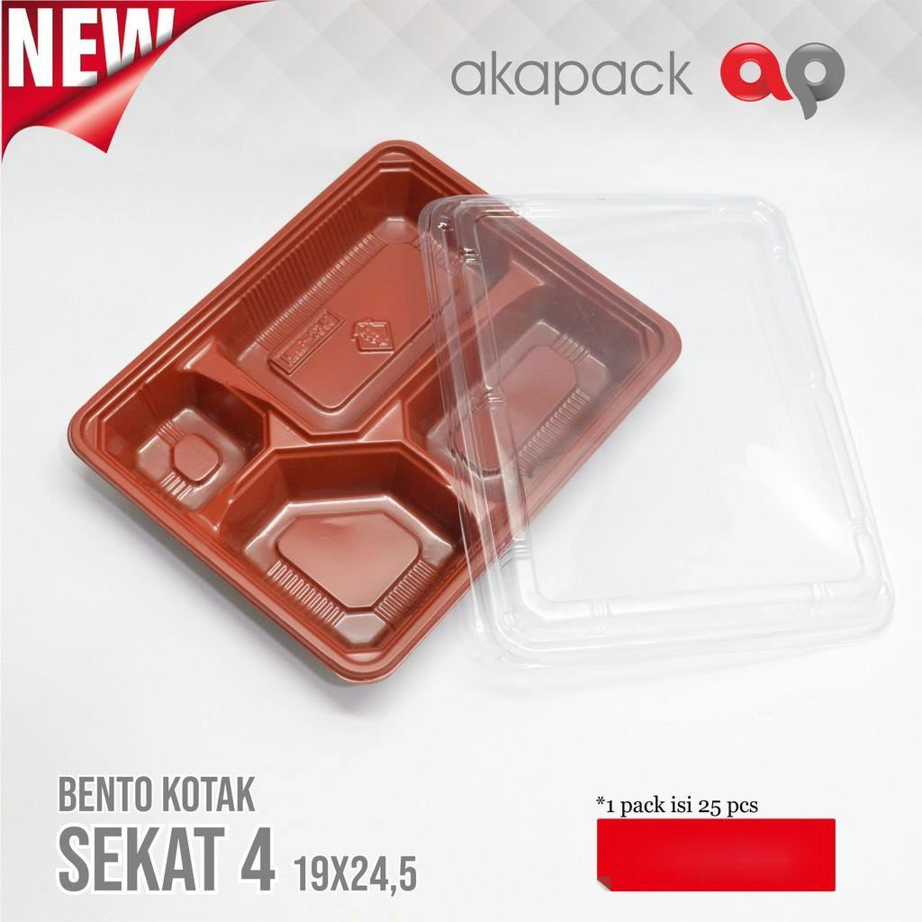 BOX BENTO SEKAT 4 RED-BLACK MODEL JEPANG MINIMAL 50 PCS