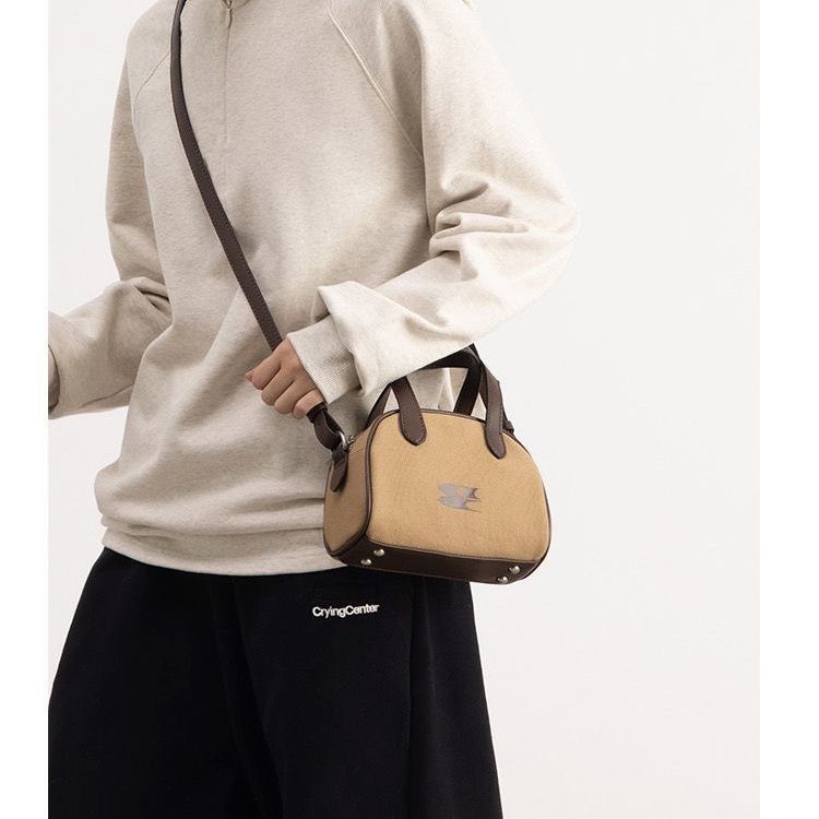 [ COD✅ ] Aroana Bag Tas Baru Tas Kanvas Selempang Kapasitas Besar Warna Kontras Portabel Tas Boston 