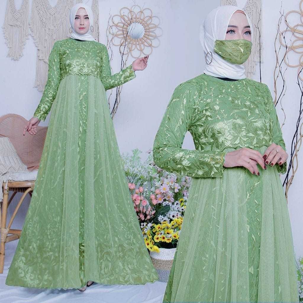 Alexa Tulle Brukat Original Free Masker / Alexa Tulle Gamis Kondangan / Alexa Brokat Kondangan / Bru