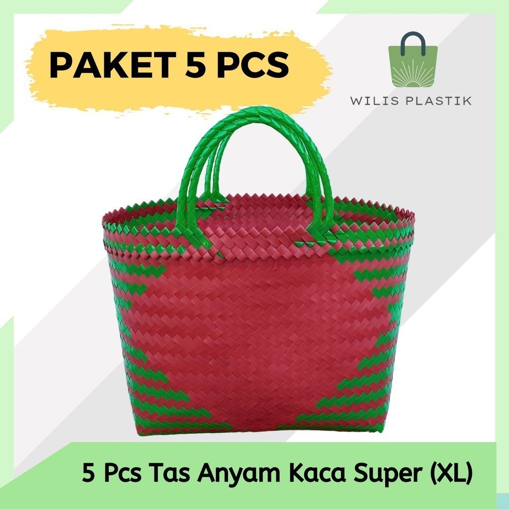 Wilis Plastik PAKET MURAH 5 PCS Tas Anyaman Plastik KACA SUPER JUMBO (XL) Parcel Sembako Hampers