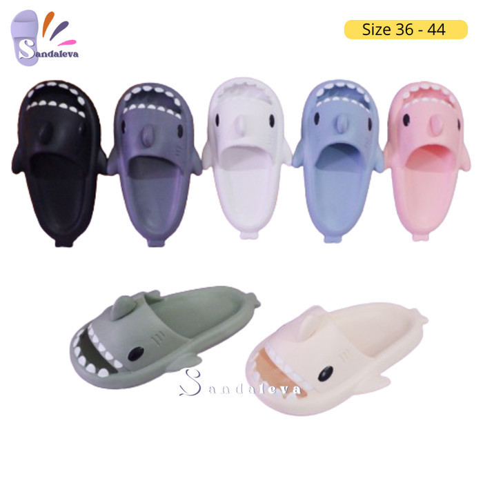 Sandal Hiu/Sendal Slop Hiu Dewasa/Sandal Shark/Sandal Slop Hiu Unisex - Abu-Abu Kabut, 37