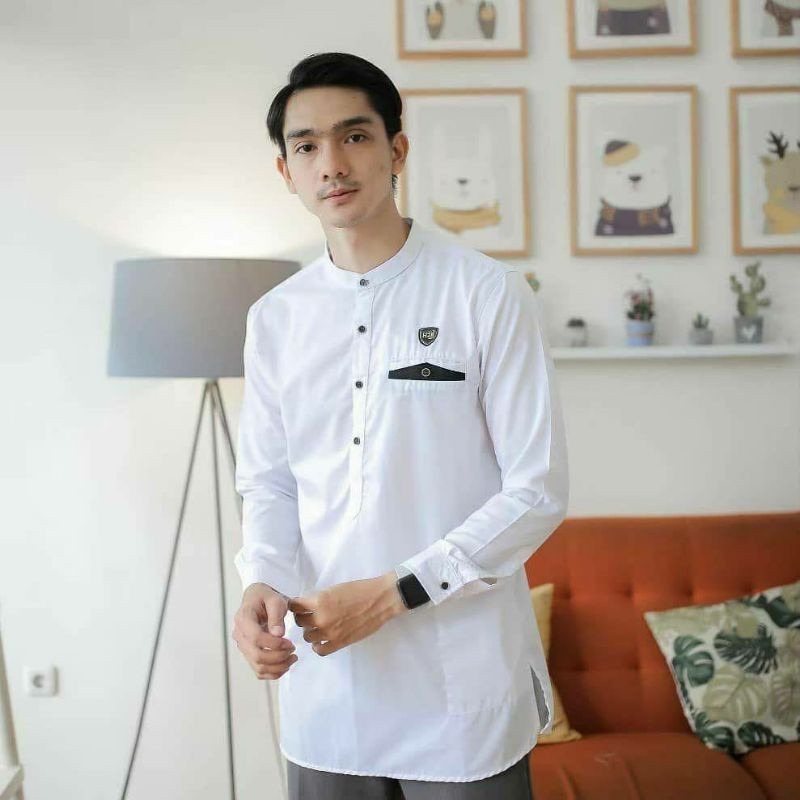 baju koko putih lengan panjang bordir sawata fashion Promo Idul Adha