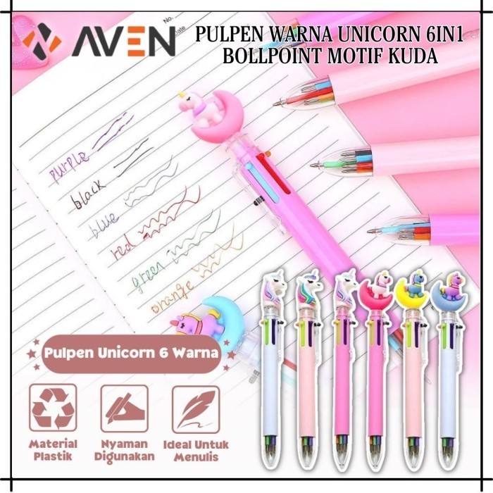 

AVEN Pulpen Unicorn 6IN1 6 Warna Ballpoint Motif Kuda Pony Alat Tulis