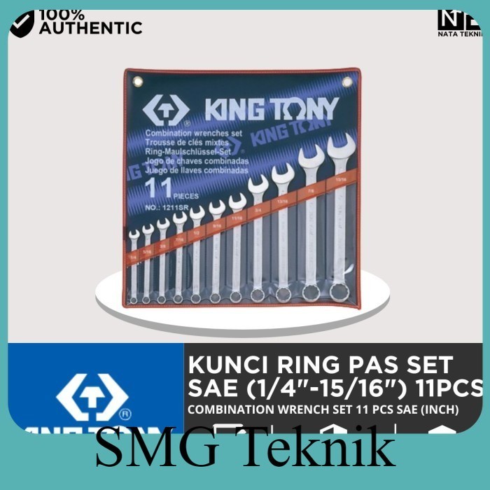 Terbaik KING TONY Kunci Ring Pas Set Inch (SAE) 11 Pcs 1/4" - 15/16" KING TONY WDC870