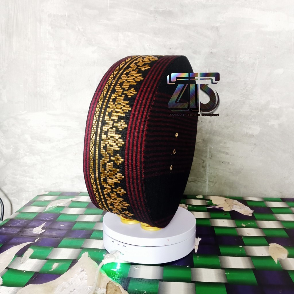 PECI TENUN SONGKET MOTIF CEREK / RATA BELANG MERAH EMAS SONGKOK DEWASA DAN ANAK KOPIAH MEDAN