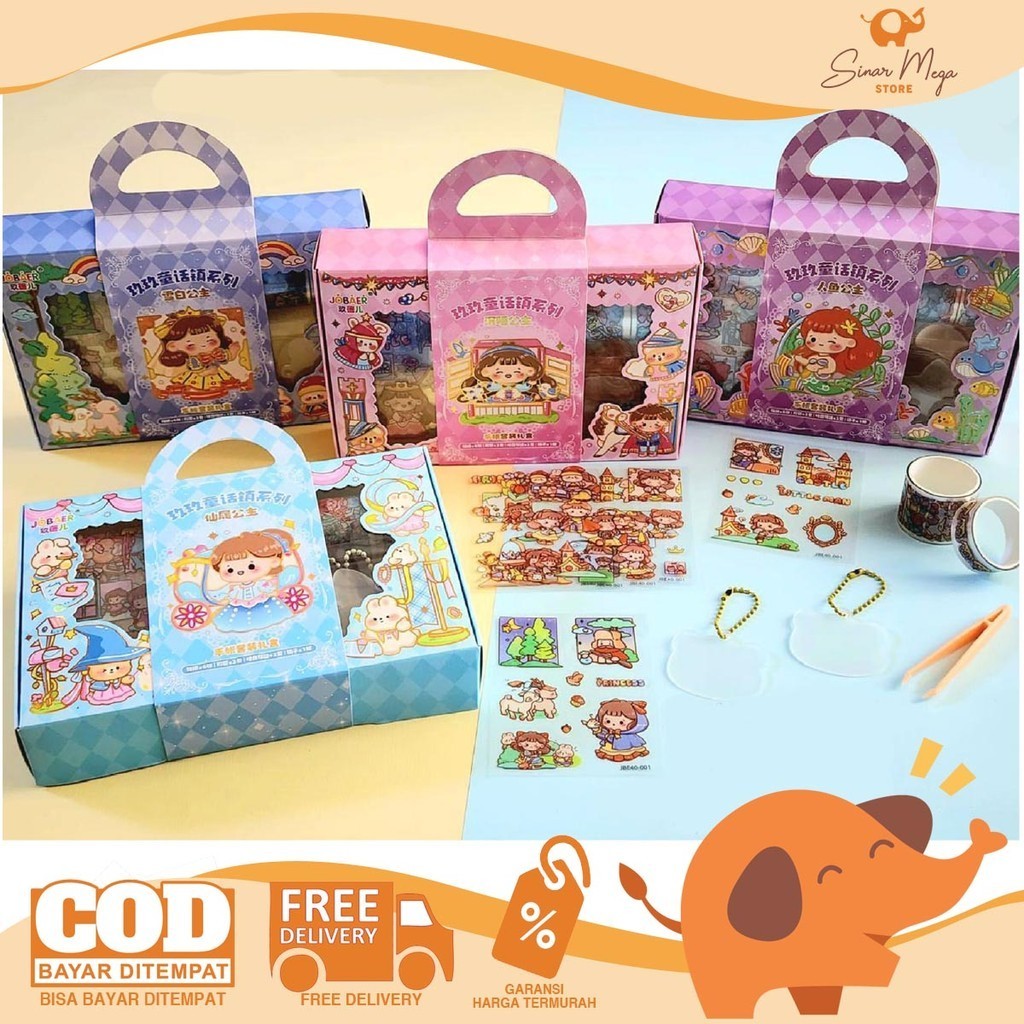 

Fancy Sticker Box JBE-40 DIY Keychain + Stiker + Roll Deco Gift Box Set Seri Kota Dongeng