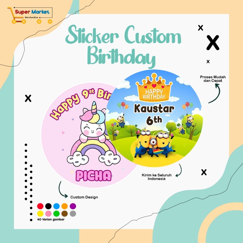

Promo CETAK STIKER ULANG TAHUN CUSTOM / CETAK STICKER LOGO HAPPY BIRTHDAY FOTO DESAIN SENDIRI