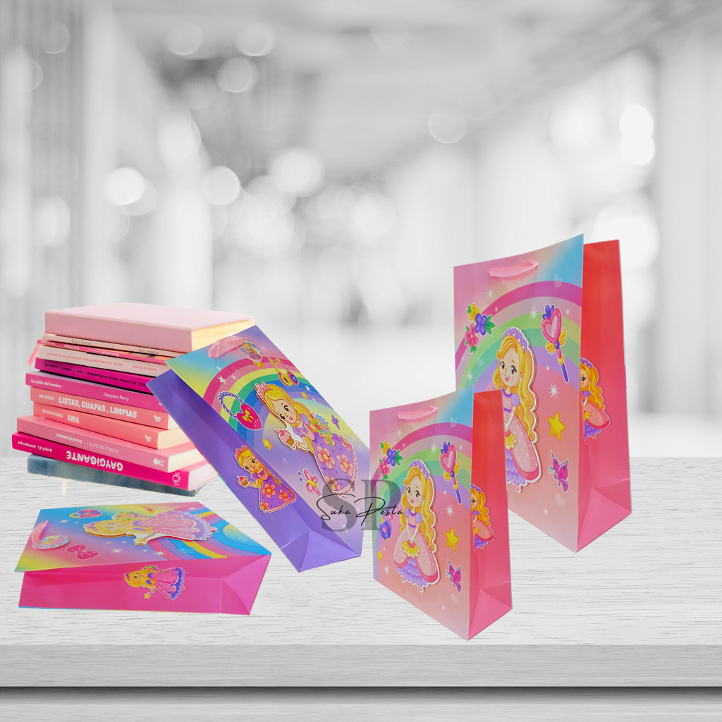 

Paper Bag Ultah 3D Princess Rainbow Glitter / Goodie Bag / Tas Kado Ulang Tahun Anak