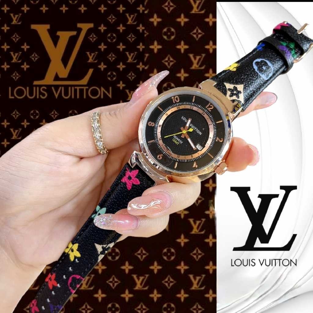 Jam Tangan Wanita LV L579 Kulit Chrono Tanggal Aktif Free Box Ori & Batrai ( BISA COD )
