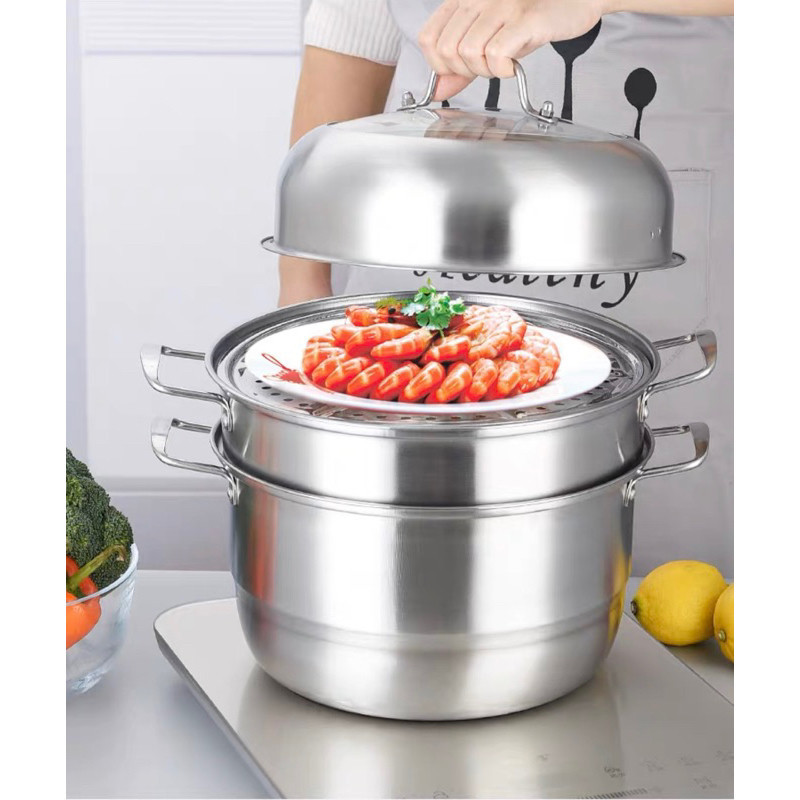 pengiriman cepat Panci Kukus Siomay Dimsum Bakpao Nasi Tim Steamer Dandang Stainless Steel Susun 3