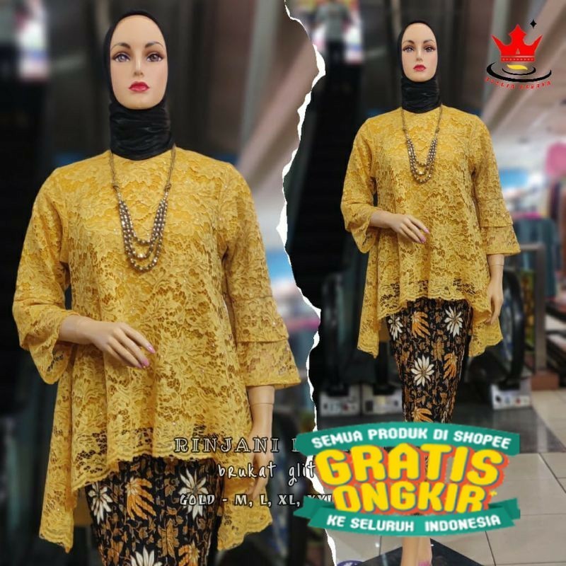 Setelan Kebaya Rinjani Brukat Modern Biru+ROK/PAKAIYAN KEKINIAN /BAJU WANITA/BAJU KEBAYA/ Menyala