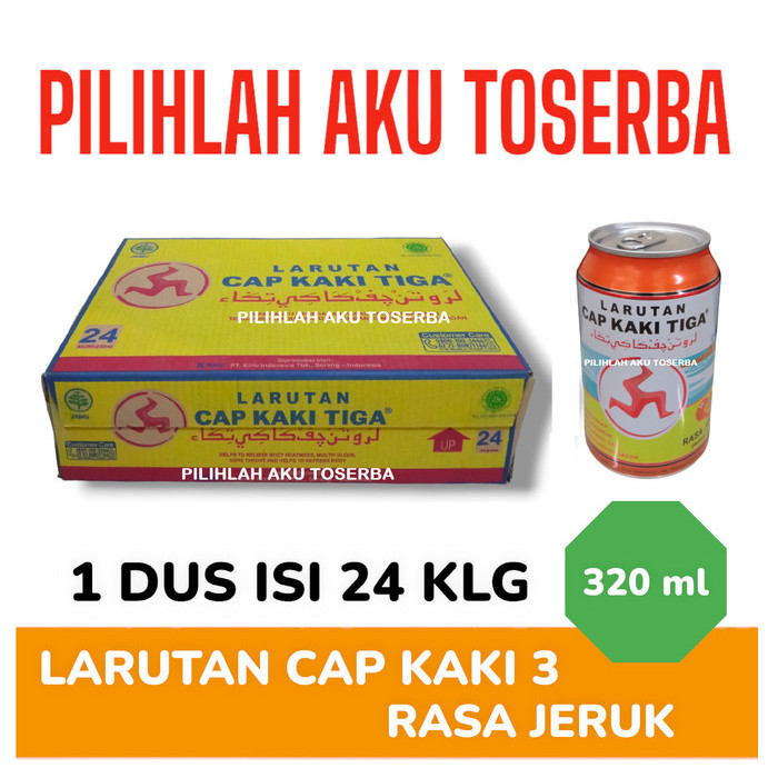 

Larutan Penyegar CAP KAKI 3 Rasa JERUK KALENG 320 ml - ( HARGA 1 DUS )