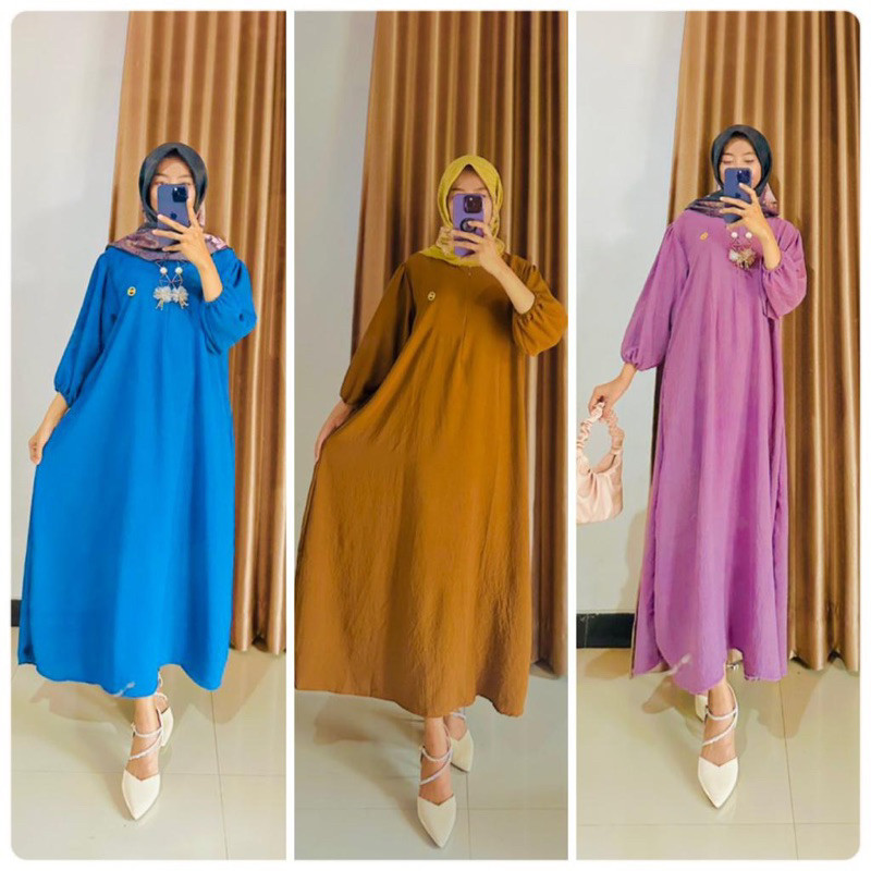 Paket usaha 3pcs FATHIA dress gamis cringkel airflow bis//BAJU WANITA MODEL BARU / MURAH PROMO