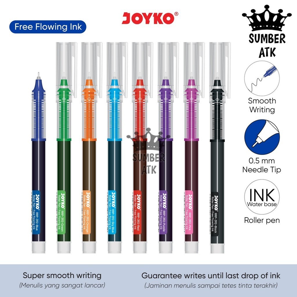 

Roller Pen Gel Pulpen Rol Joyko RRP-392 0.5 mm Hitam , Biru , Merah , Oranye , Ungu ,Merah Muda , Biru Langit , Hijau