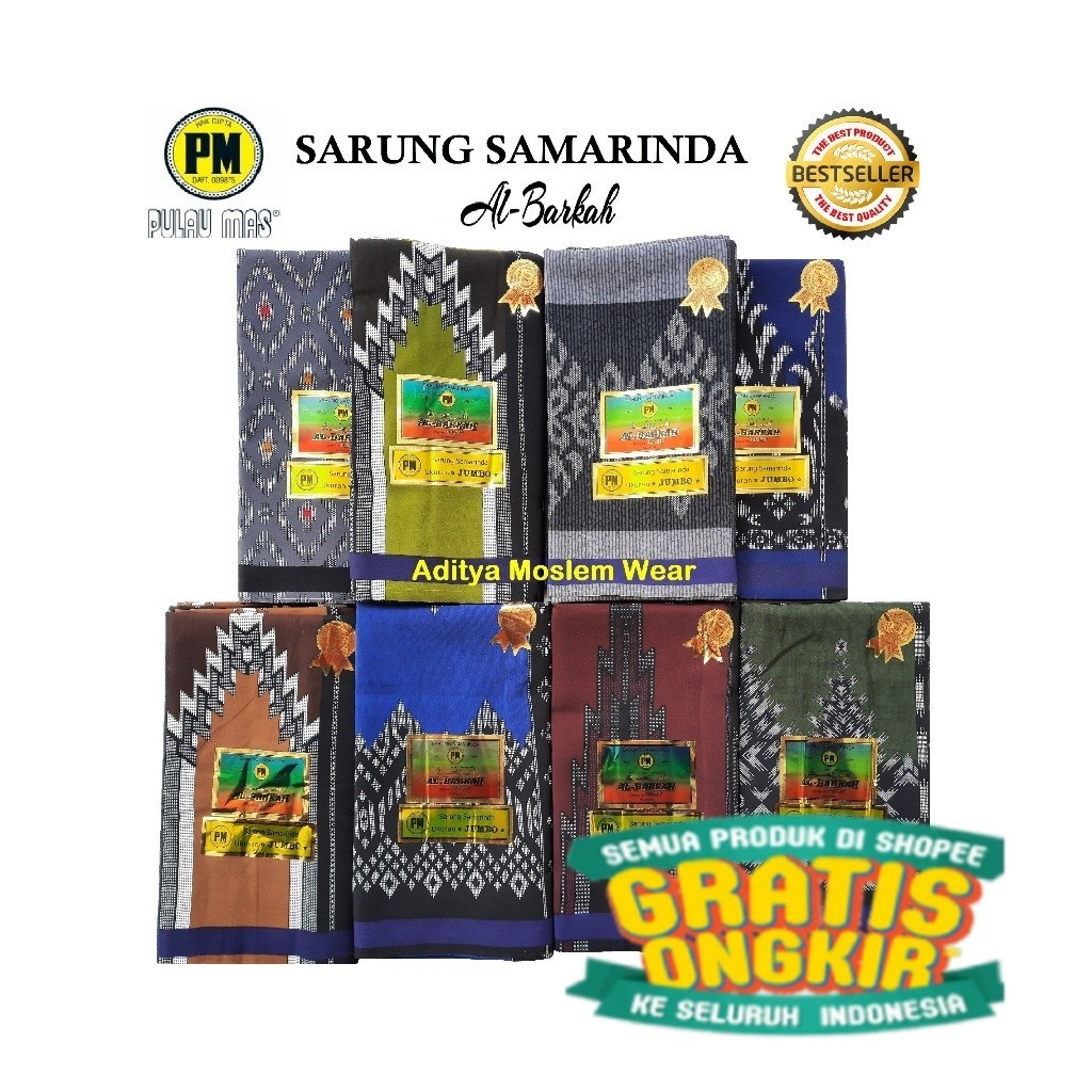 SARUNG SAMARINDA AL-BARKAH SARUNG DEWASA PM PULAU MAS UKURAN JUMBO BAHAN JATUH BSY LICIN/ hitam kuni