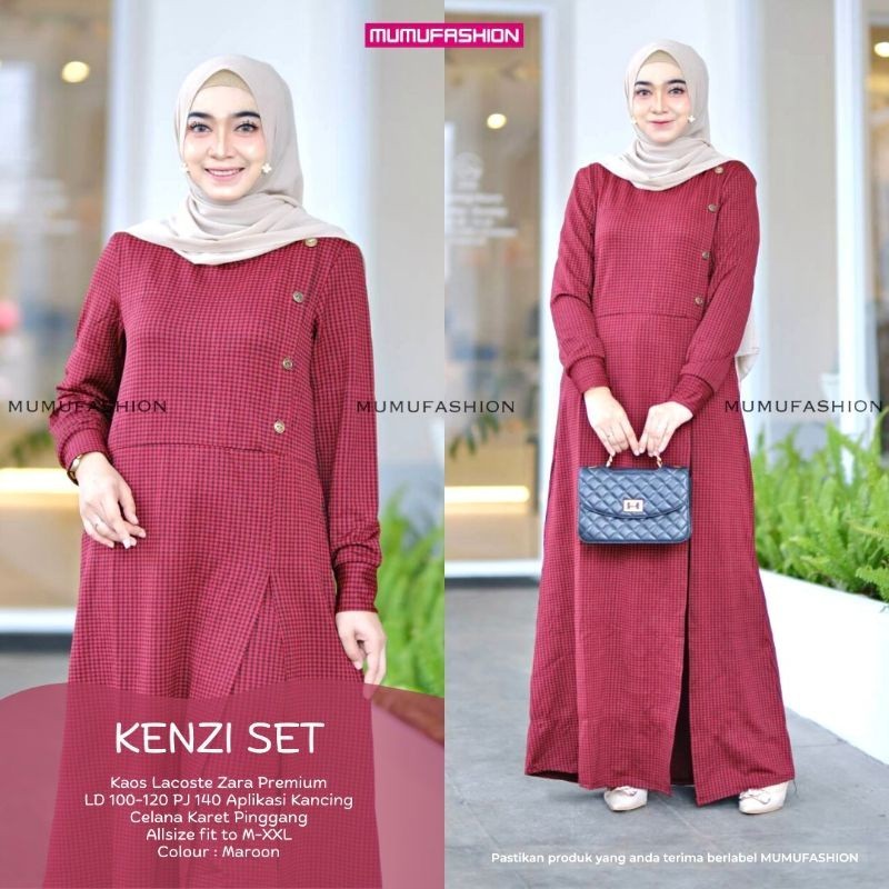 AZRIL - Setelan Celana Gamis Kotak Kotak Kaos Jumbo Import Premium Kessy//Kenzy by Mumufashion  Solo