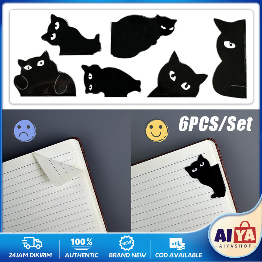 

6Pcs Pembatas Buku Marker Magnet Lucu Kucing Hitam Penanda Halaman Mainan Magnet Magnetic Bookmark