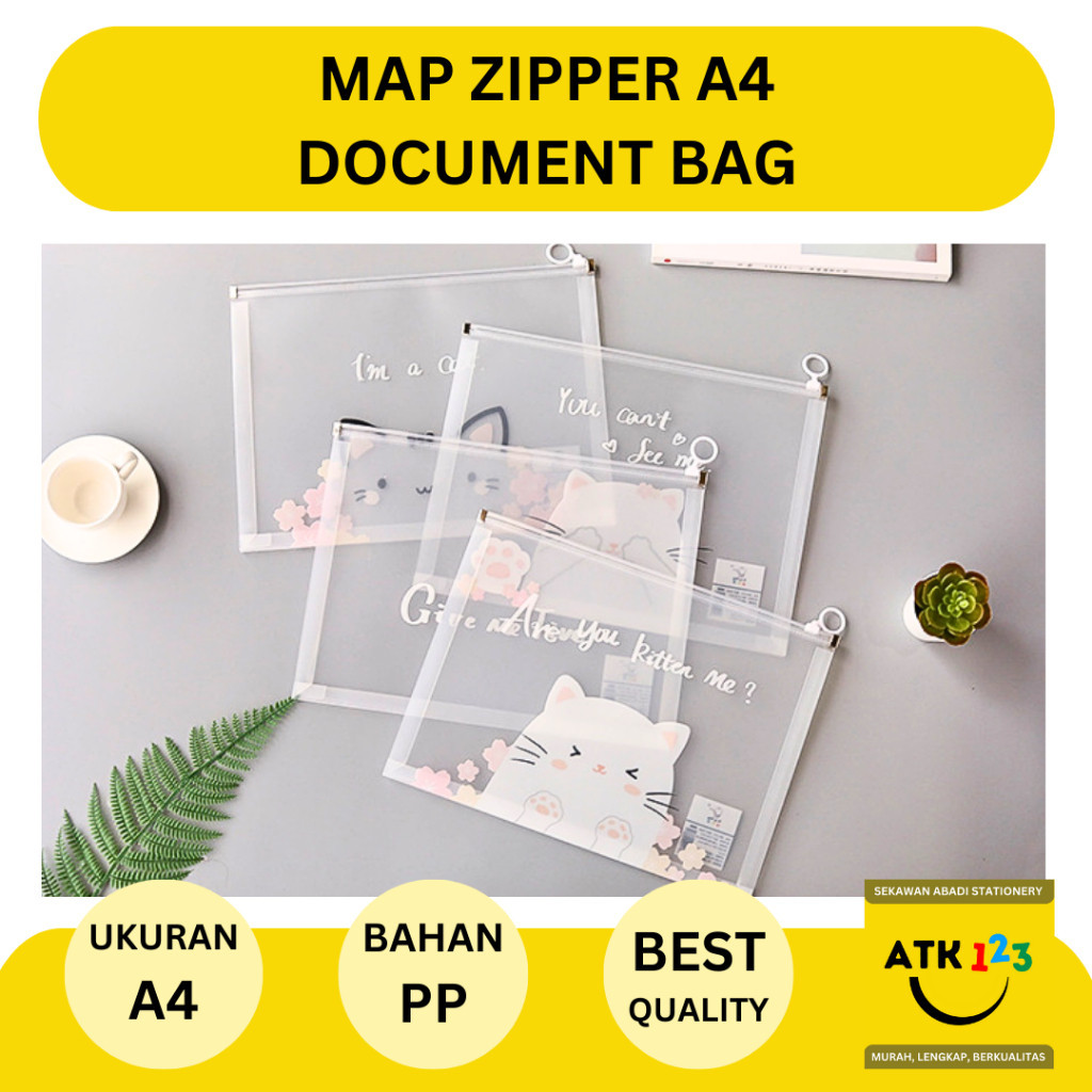 

Map Zipper Fancy Lucu File Bag Document Bag Ukuran A4 Waterproofing Bahan PP