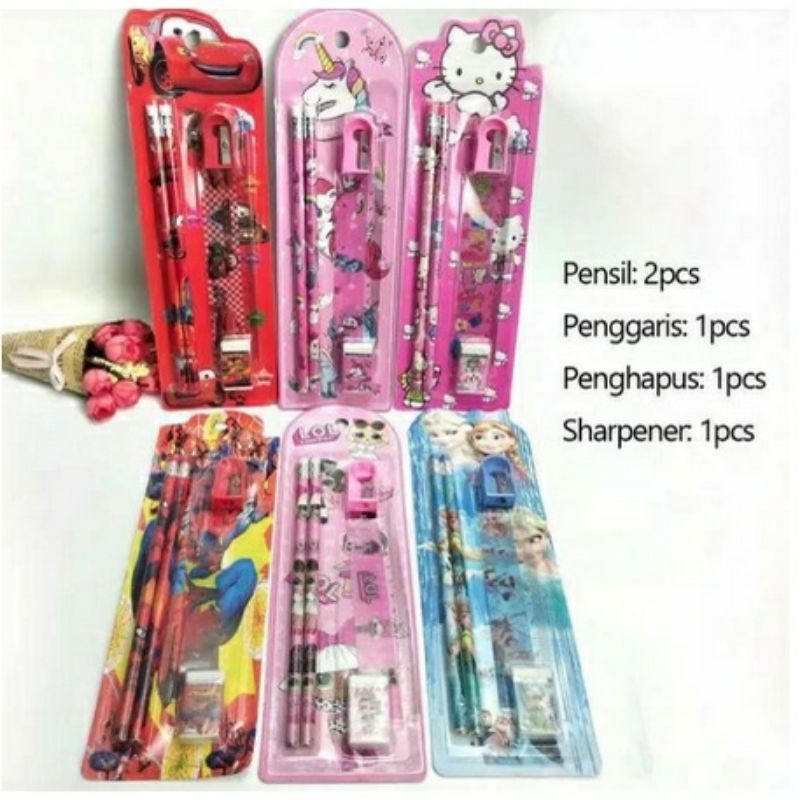 

[ HAPPY GUBUK ] Mini Set Stationery Set Alat Tulis Sekolah 5 In 1 Karakter Lucu