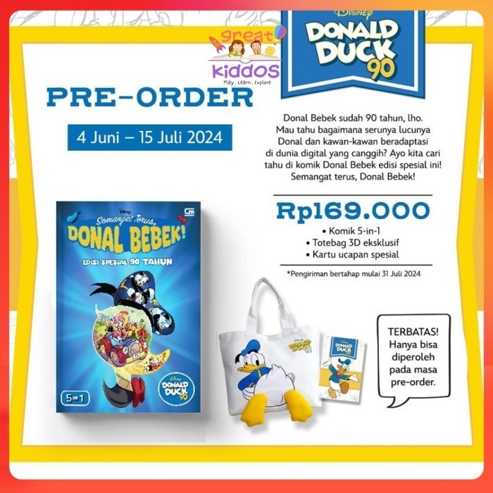 Donal Bebek Edisi Spesial 90 Tahun: Semangat Terus, Donal Bebek Disney Gramedia Bonus Totebag