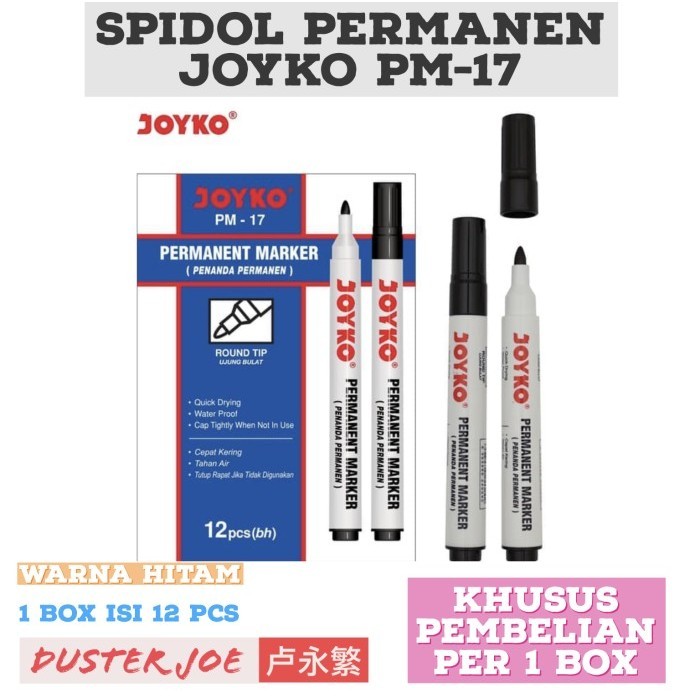 

Spidol Permanen Hitam Joyko PM-17 Per 1 box