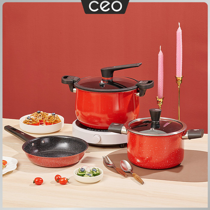 CEO Set Alat Masak Panci & Wajan 3 in 1 Dengan Varian Warna Colorful - Biru Muda