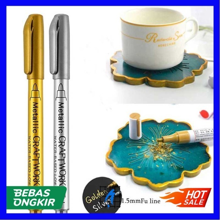

Spidol Permanen Marker Metallic Chrome Gold Silver 4 PCS 1.5mm - multi warna