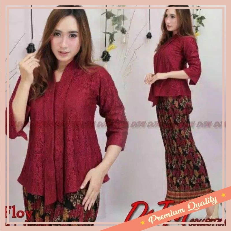 Set Murah Kebaya Keren Model Terbaru / SETELAN KEBAYA FLOY BROKAT + ROK PLISKET BATIK DEWASA PANJANG