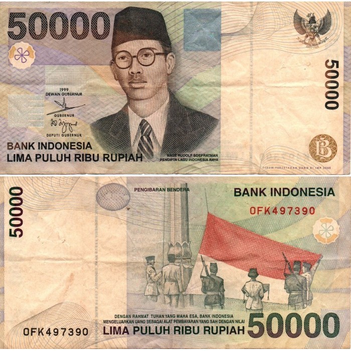 Uang Kertas 50000 Rupiah WR Soepratman Emisi 1999 (IMP 2005) XF