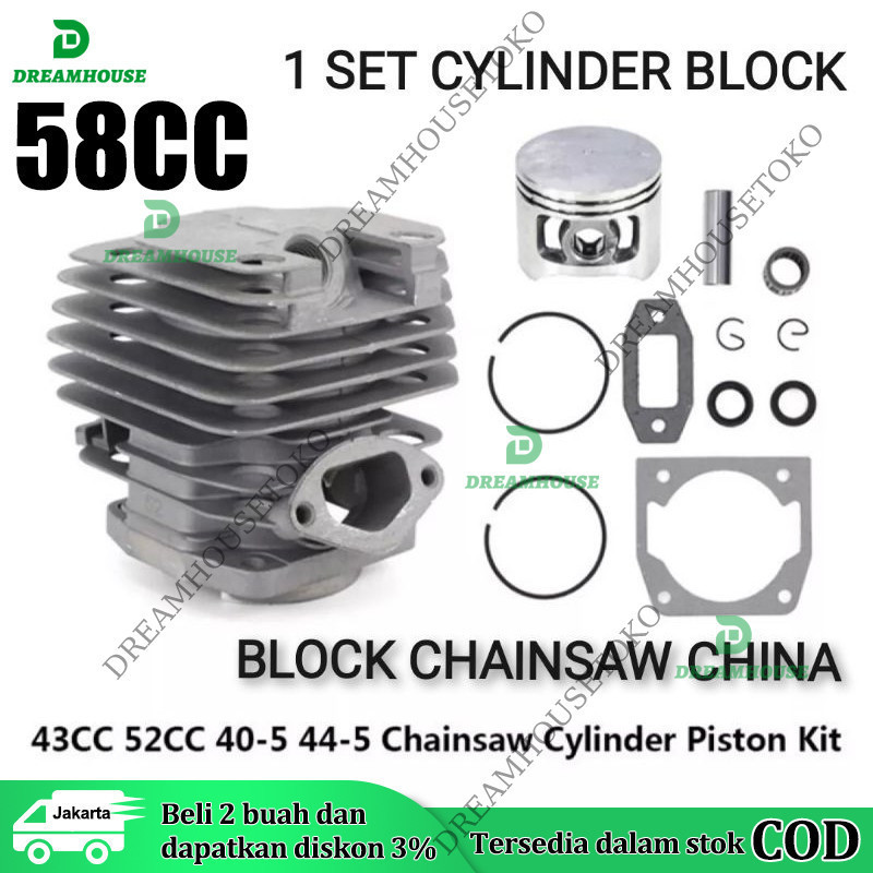 5800 Cylinder Block Assy Komplit Blok Chainsaw 58Cc+Paking Kop Diameter 45.2Mm Chainsaw Komplit/Blok
