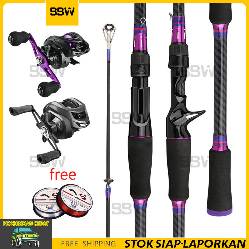 Satu set reel dan joran 1.65M~2.4M dan reel full metal Setelan warna ungu,Set Pancing Lengkap Murah 