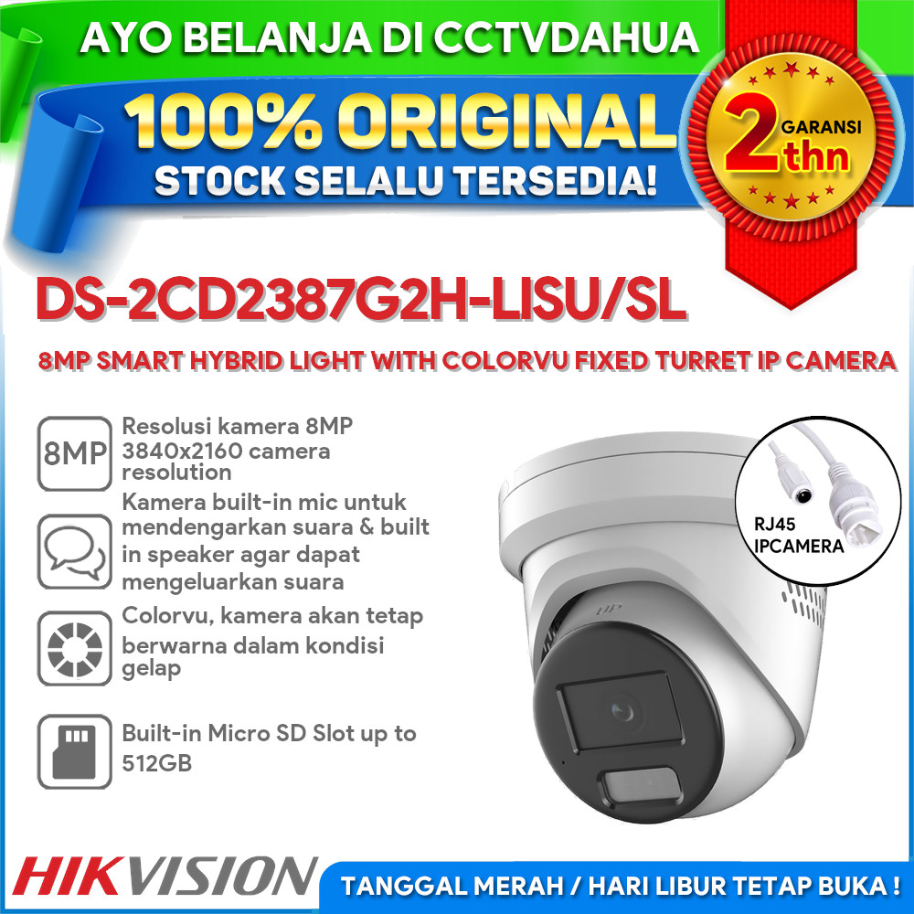 HIKVISION DS-2CD2387G2H-LISU/SL 8MP SMART HYBRID LIGHT COLORVU MICROSD UPTO 512GB TURRET IP CAMERA