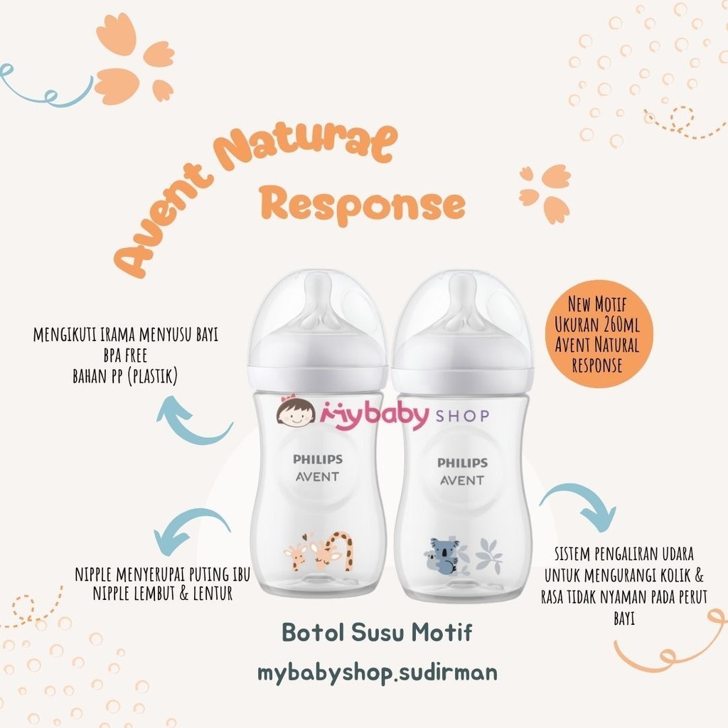 Avent BOTTLE NATURAL RESPONSE BOTOL SUSU BAYI 260ML ISI 1 MOTIF / botol susu avent / dot bayi / boto
