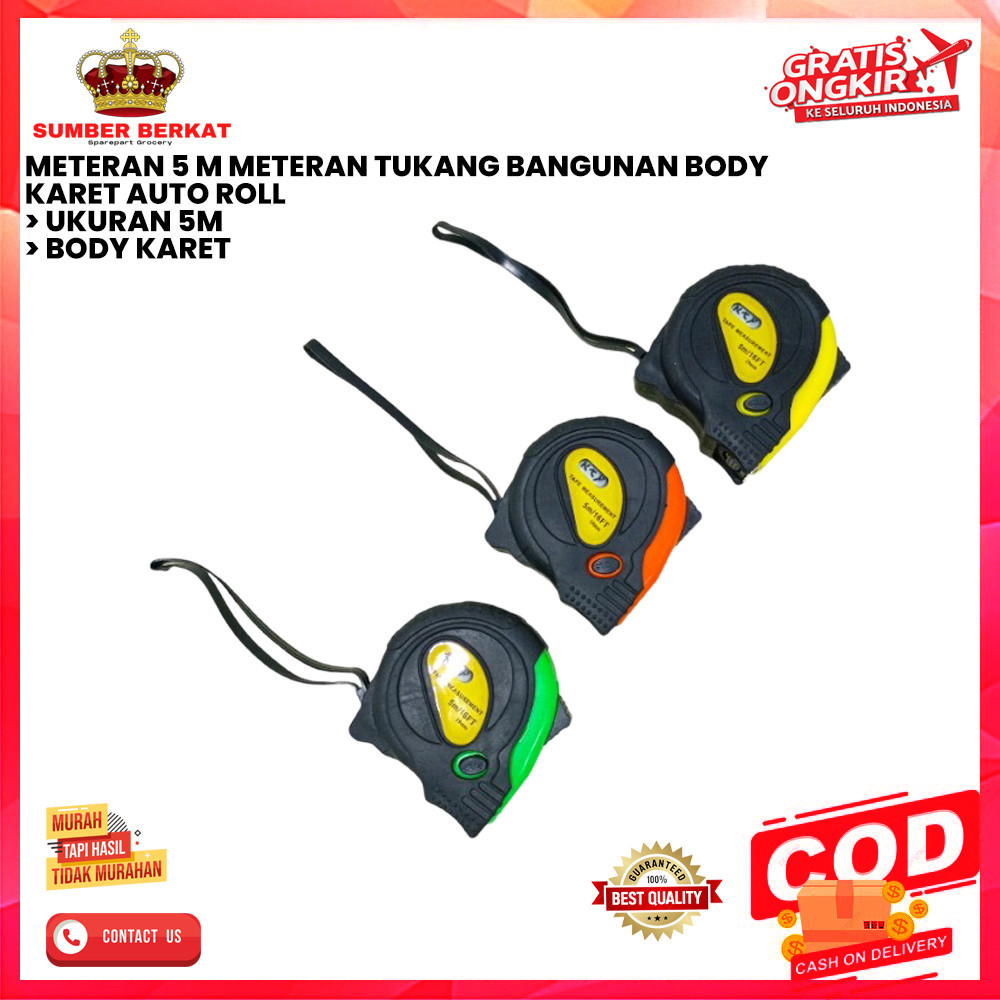 METERAN 5 M METERAN TUKANG BANGUNAN BODY KARET AUTO ROLL [SB]