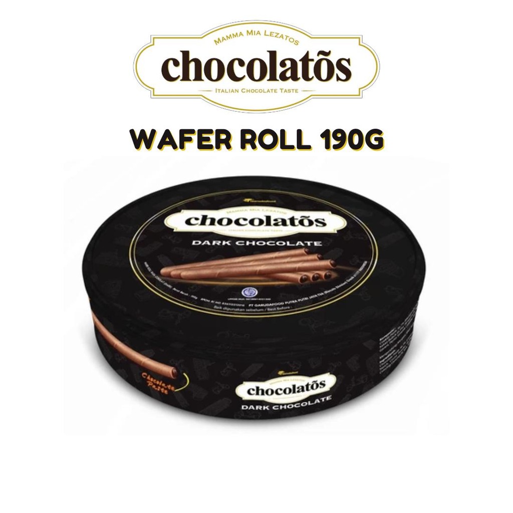 

Chocolatos Dark Premium Edition Wafer Roll 190gr - Kue Kaleng Lebaran