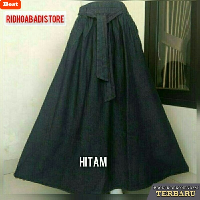 rok wanita kekinian rok jeans model Fita/rokok jeans wanita panjang model Fita - Hitam, jumbo