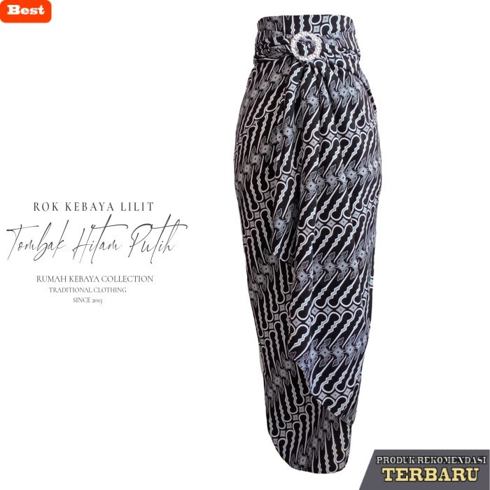 rok wanita kekinian Rok Bawahan Batik Etnik Print Wanita Lilit Parang Hitam Putih - Standart