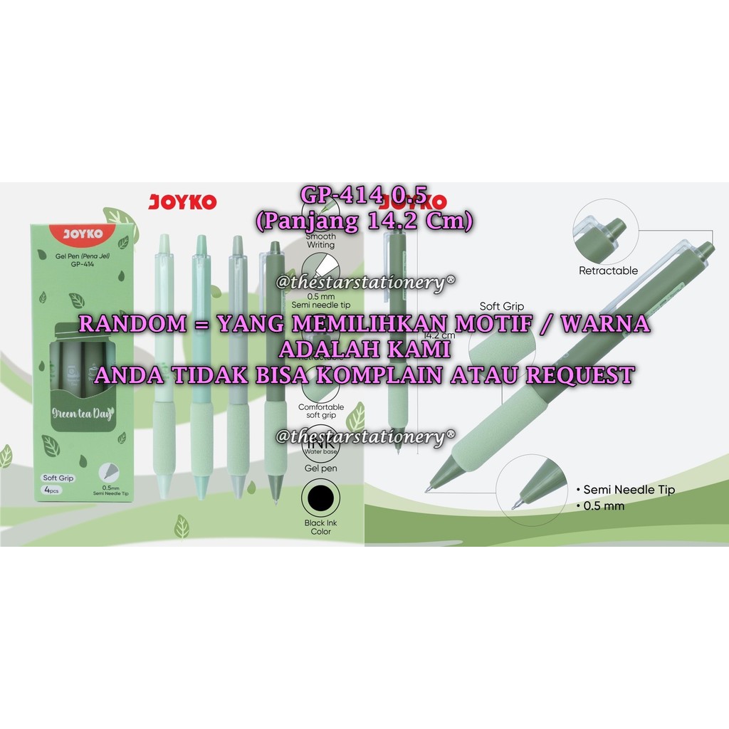 

(1 Pak Isi 4 Pcs) GROSIR Gelpen JOYKO GP-414 0.5 Black / Gel Pen Pulpen Pena Joyko GP-414 (1 Pak/4)