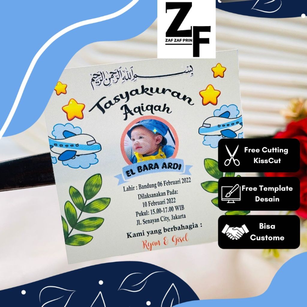 

ZAF 2-4 Cetak Stiker Tasyakuran Aqiqah Bayi Sticker Syukuran Qiqah Ikkah Iqqah Anak Bentuk Kotak