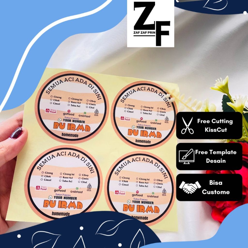 

ZAF 2-4 Cetak Stiker Label Kemasan Cireng Cilok Cibay Sticker Bulat Free Desain Custom Brand
