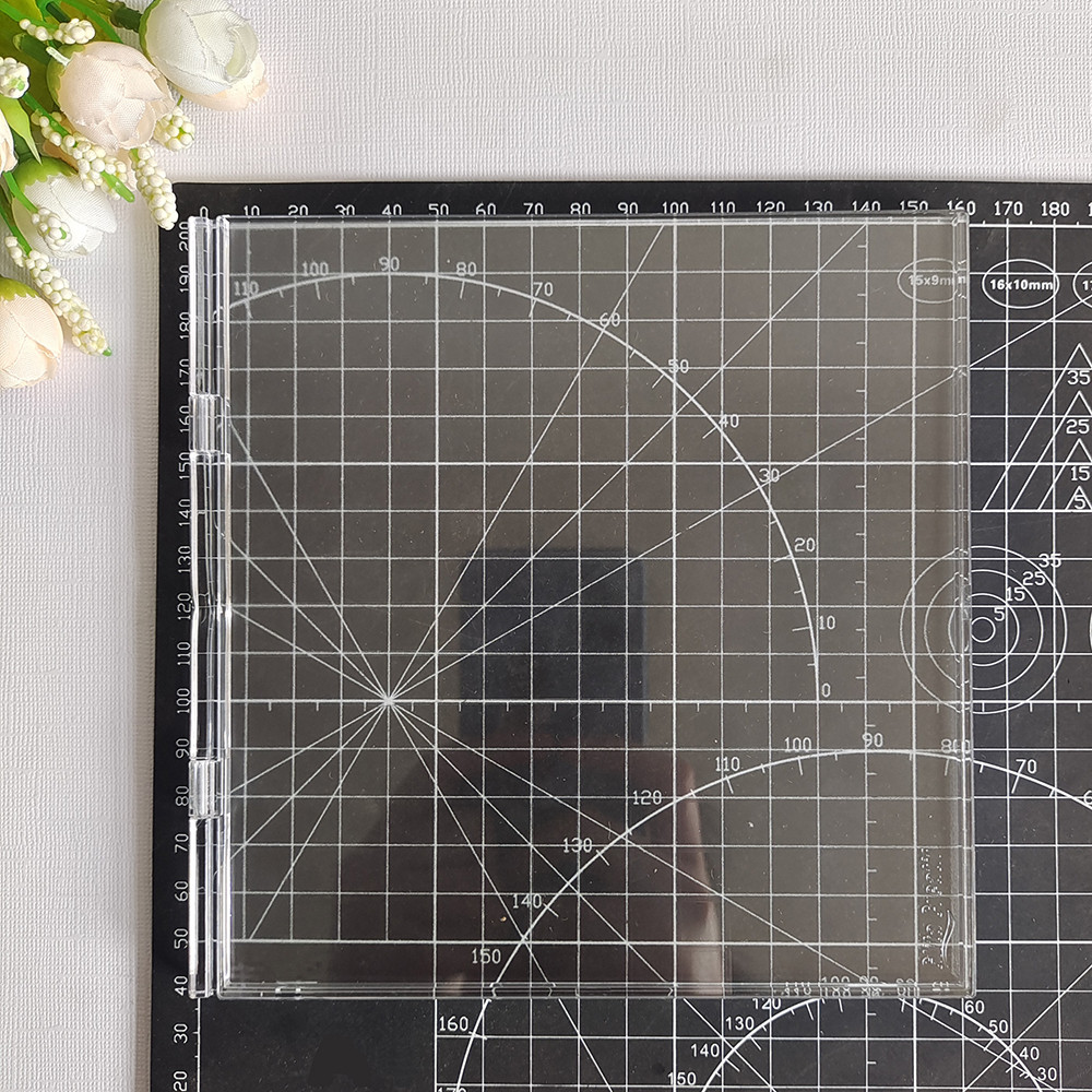 

AZSG DIY Clear Handle Stamp Block for Scrapbooking Photo Album Acrylic Stamps Positioning Tool Size 16x16cm