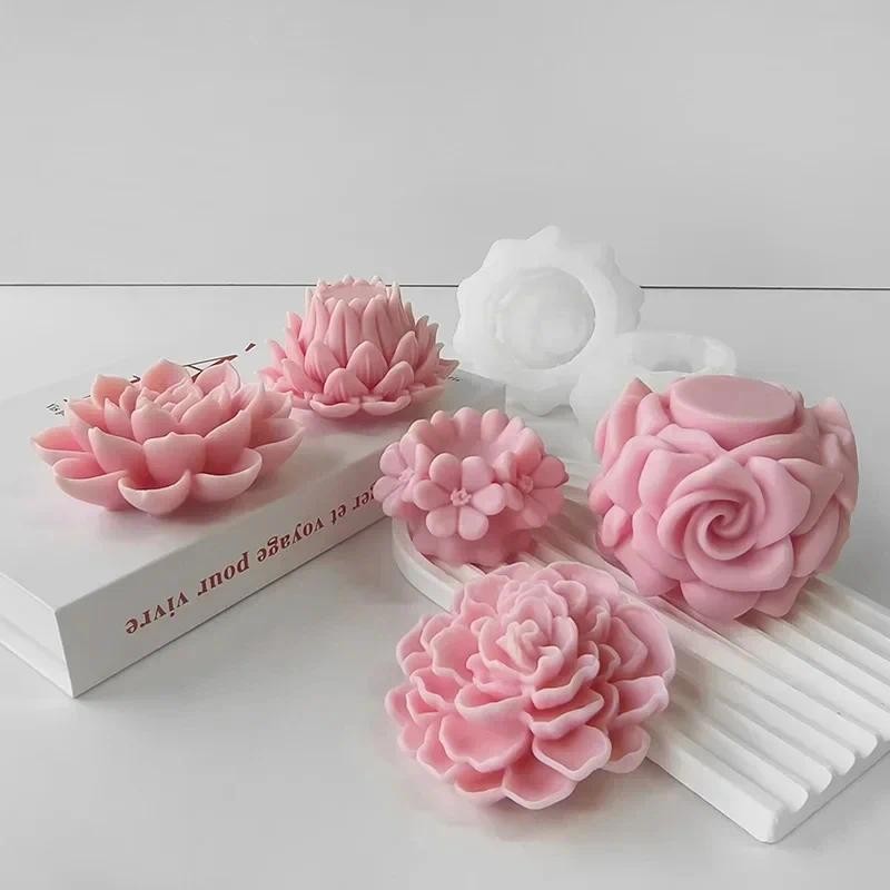 

Lotus Candle Silicone Mold Rose Flower Candle Mould Flower Pillar Handmade Soap Plaster Ornament Mould Candle Making Supplies