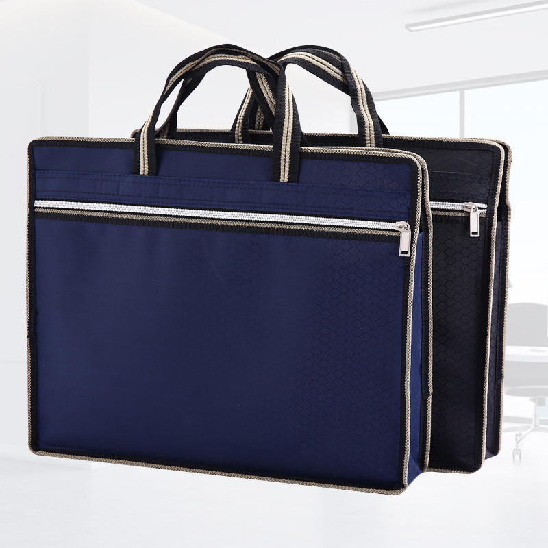 

A4 Documents File Bag Folder Fashion Portable Canvas Briefcase Double Zipper Document Bags Data Document Office Storage