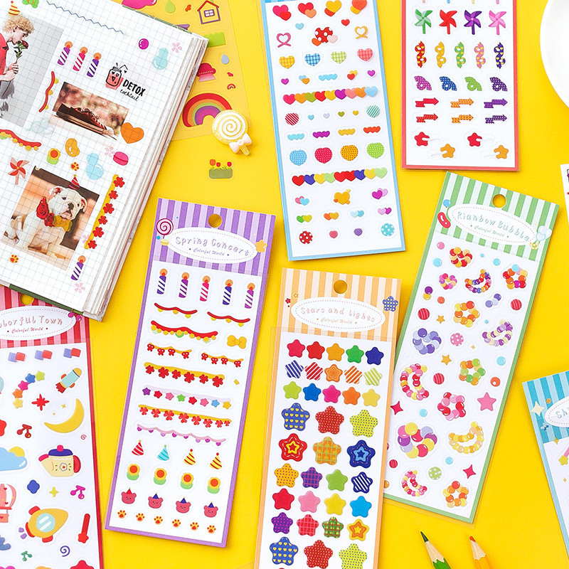 

2 Sheets/Pack Colorful Stars and Hearts Decorative Stickers Diary