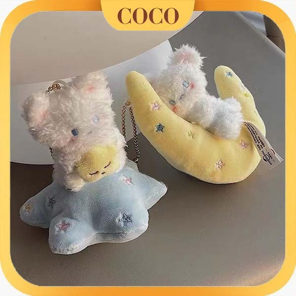 Boneka mewah beruang luar angkasa lucu gantungan kunci beruang putih kecil Tas liontin mainan pasang