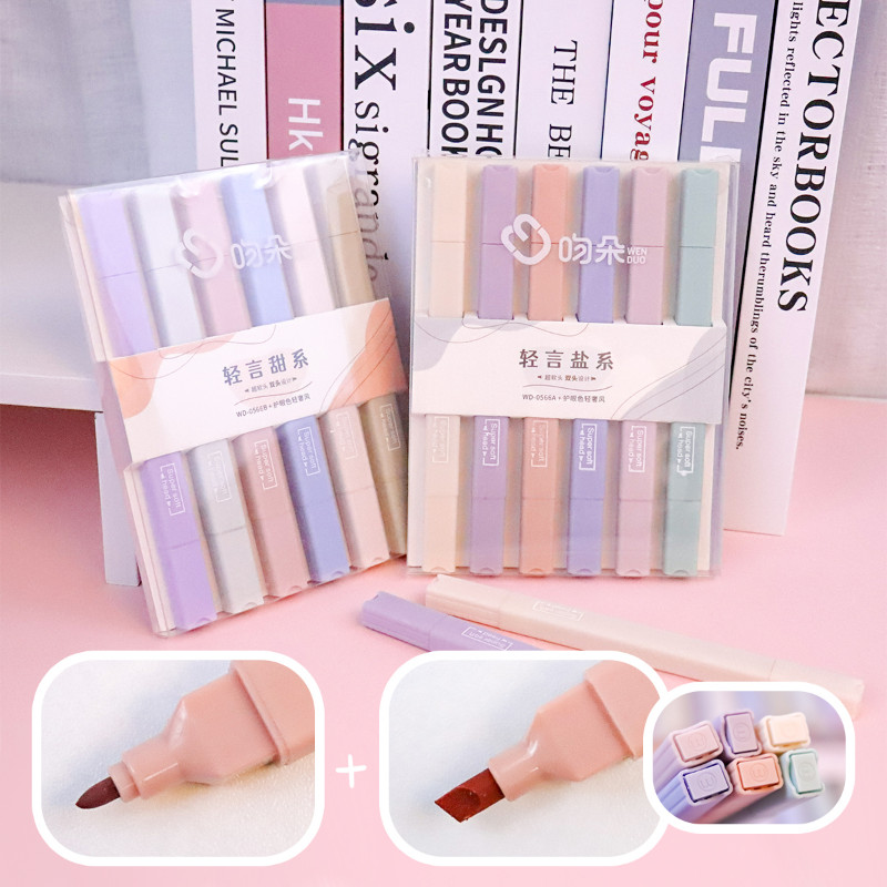 

6 pcs/set Double Tip Colores Highlighter Pens Kawaii Manga Pastel Gel Marker Set Journal Art Stationery Supplies